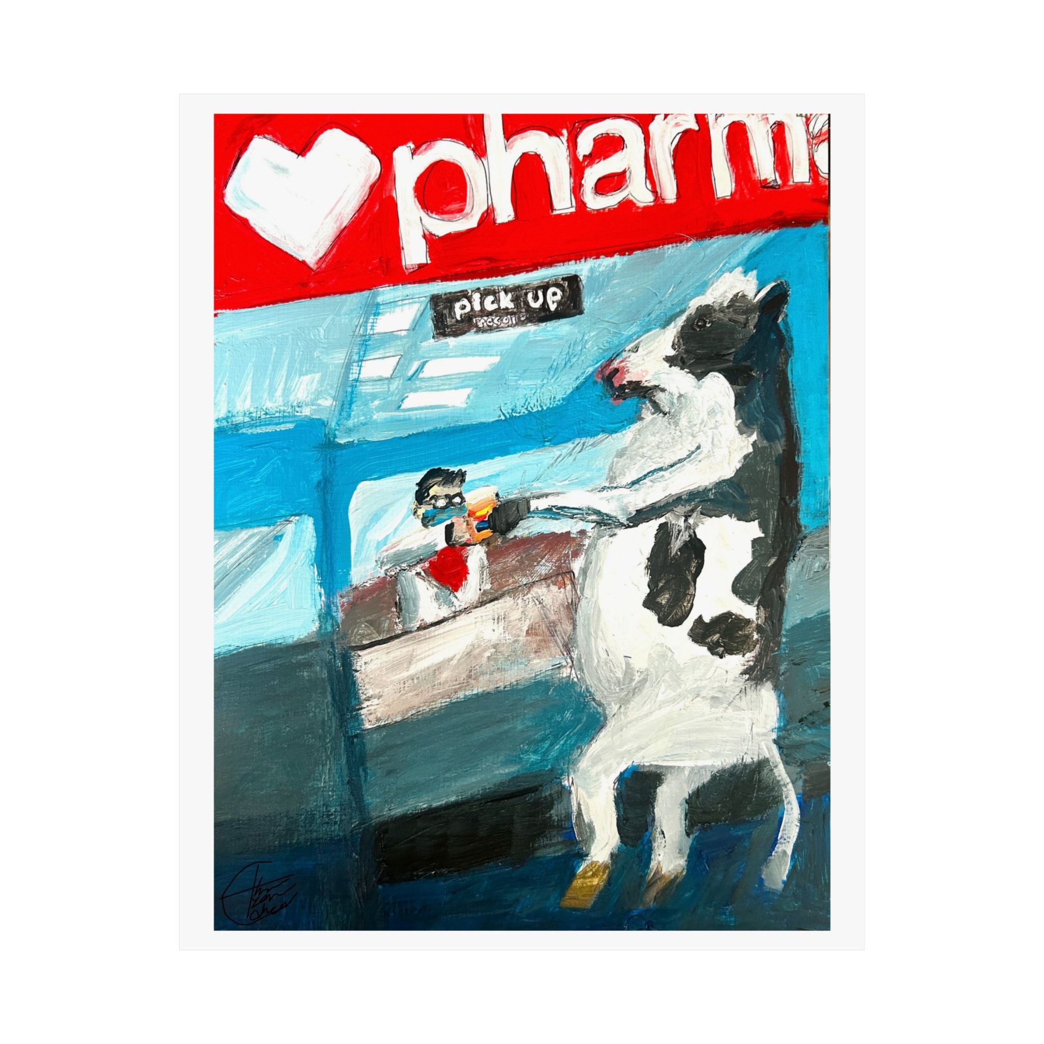 "Cow Picking Up Prescription From Pharmacy" Fine Art Print