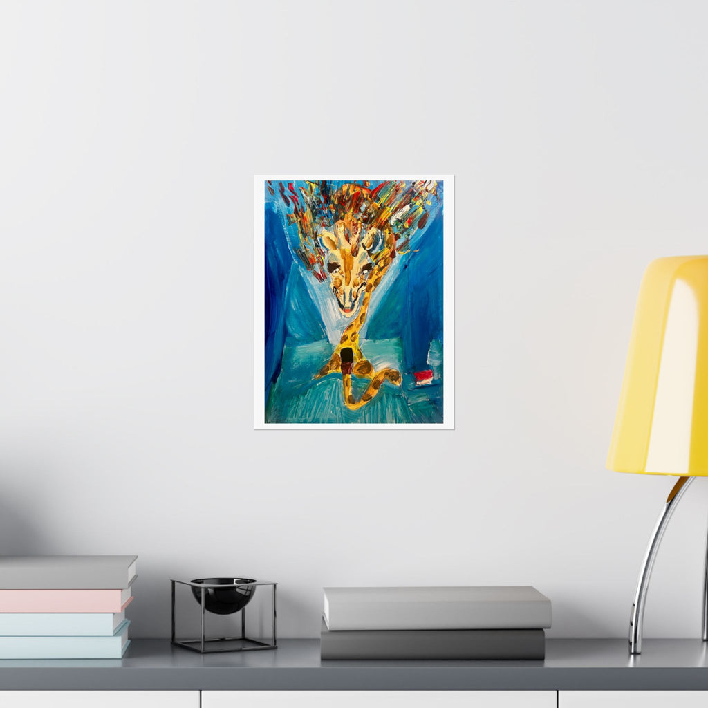 "Giraffe Doomscrolling on his Phone in Bed" Fine Art Print