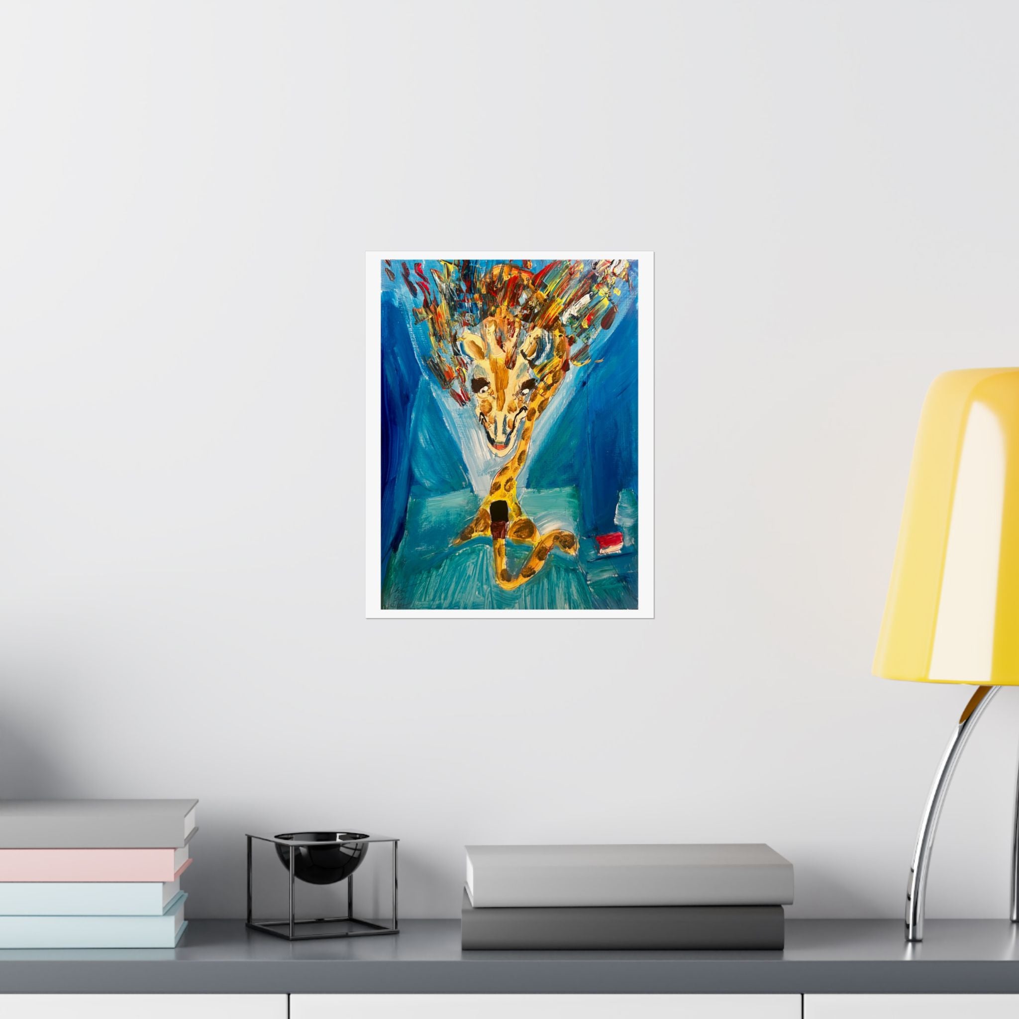 "Giraffe Doomscrolling on his Phone in Bed" Fine Art Print