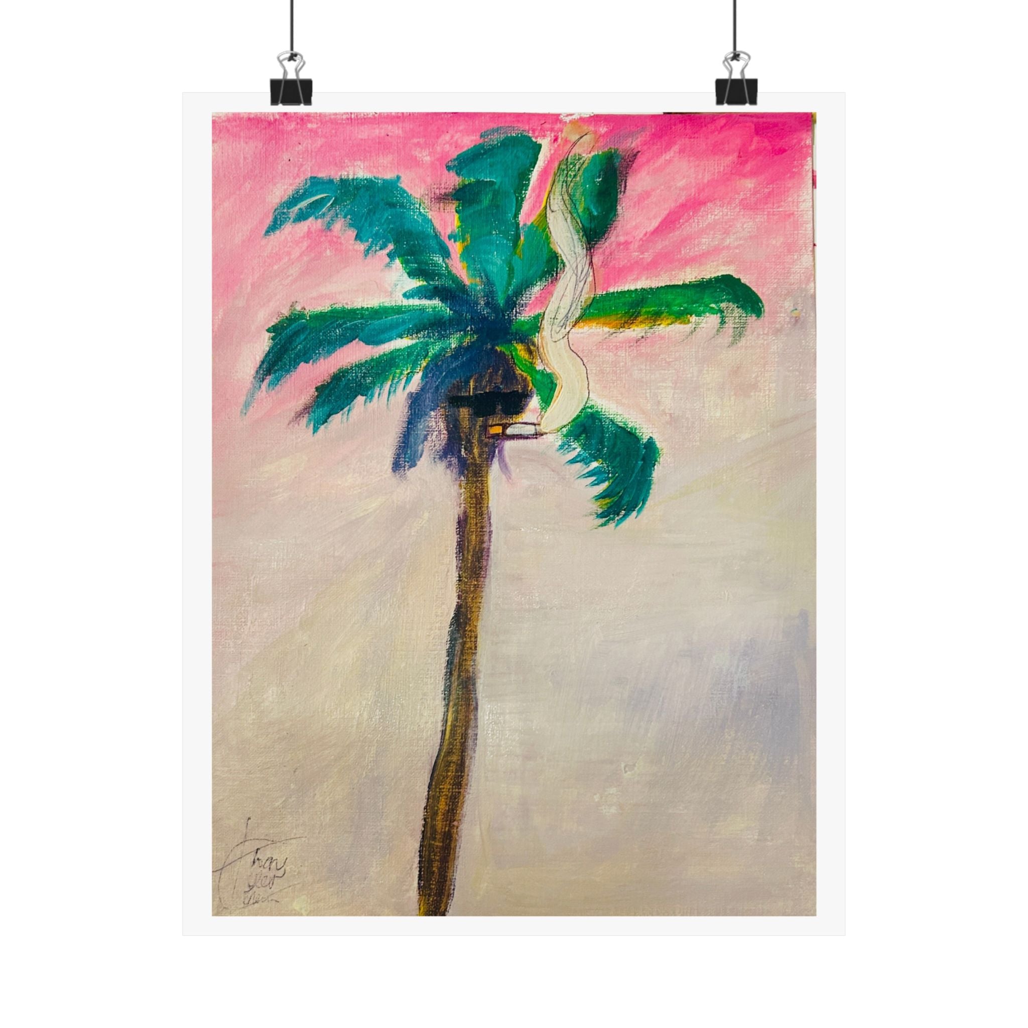 "Palm Tree with Glasses Smoking Cigarette" Fine Art Print