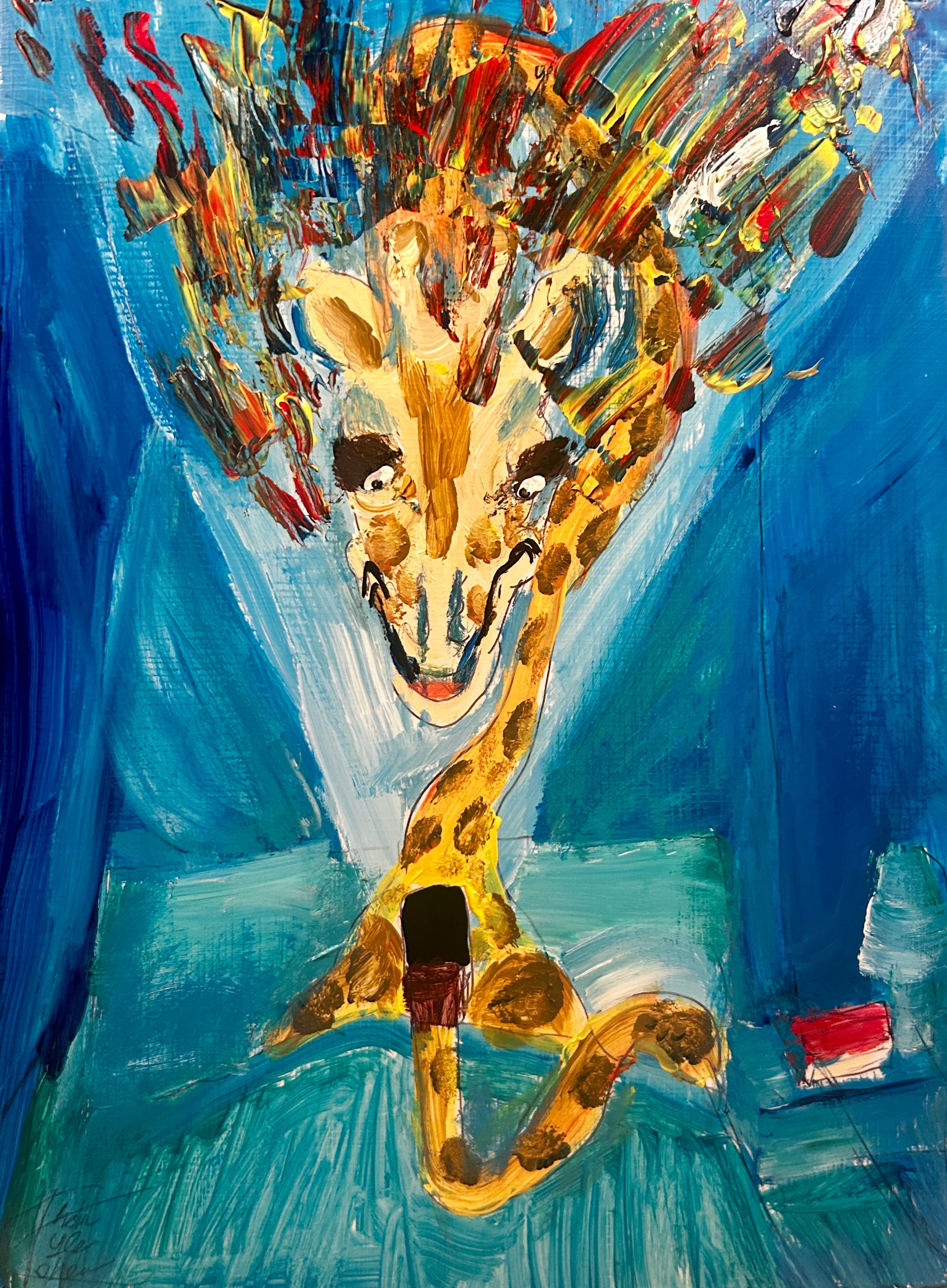"Giraffe Doomscrolling on his Phone in Bed" Fine Art Print