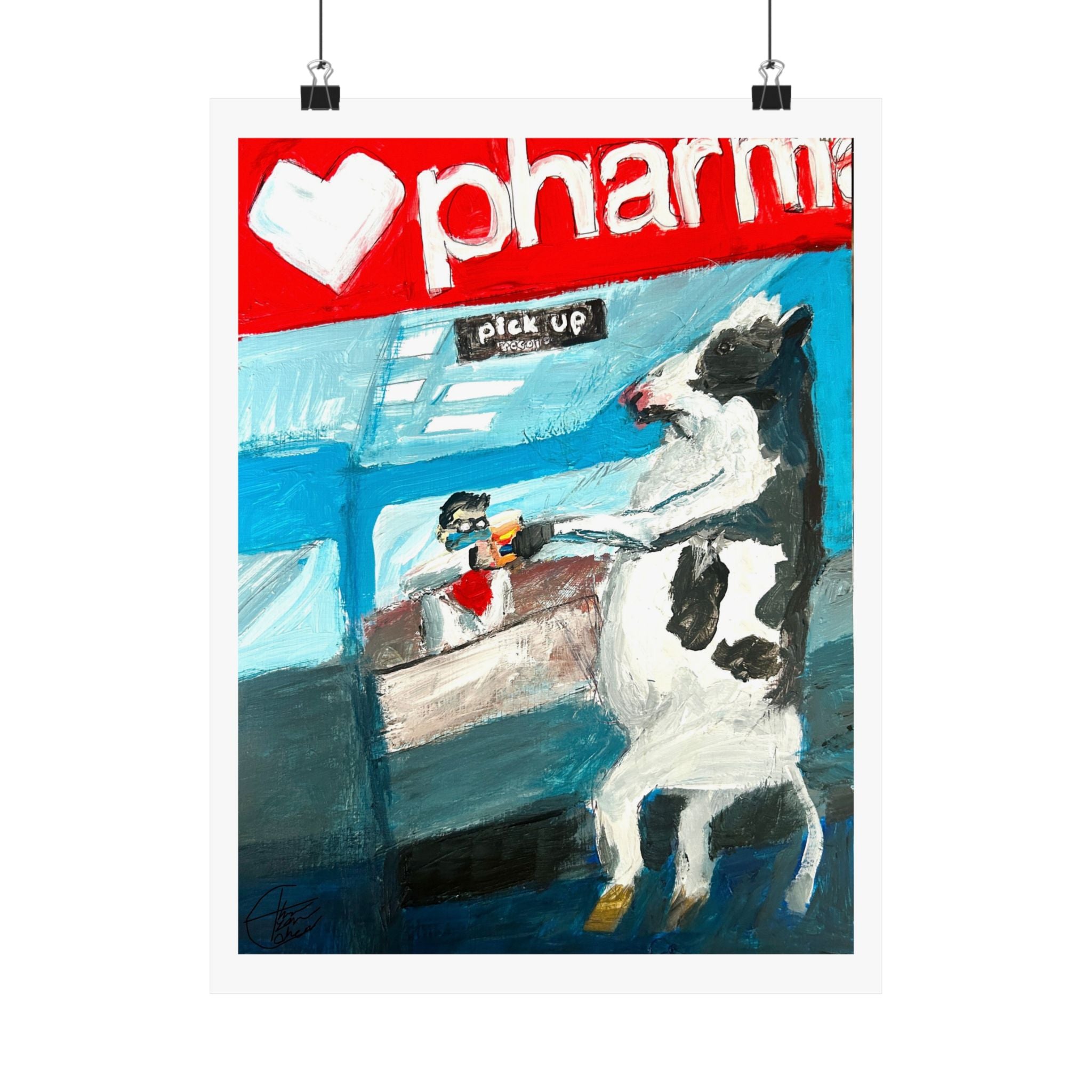 "Cow Picking Up Prescription From Pharmacy" Fine Art Print