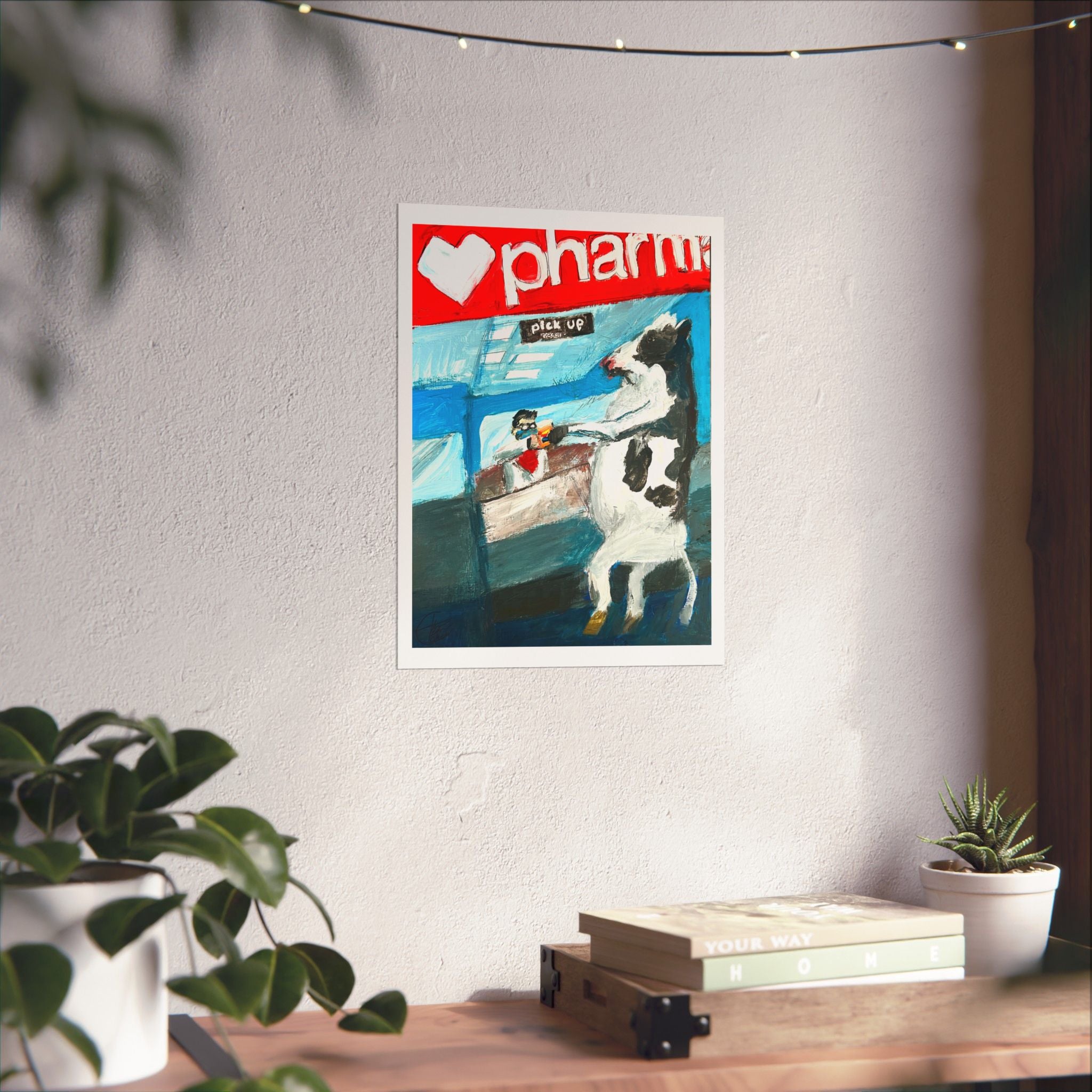 "Cow Picking Up Prescription From Pharmacy" Fine Art Print