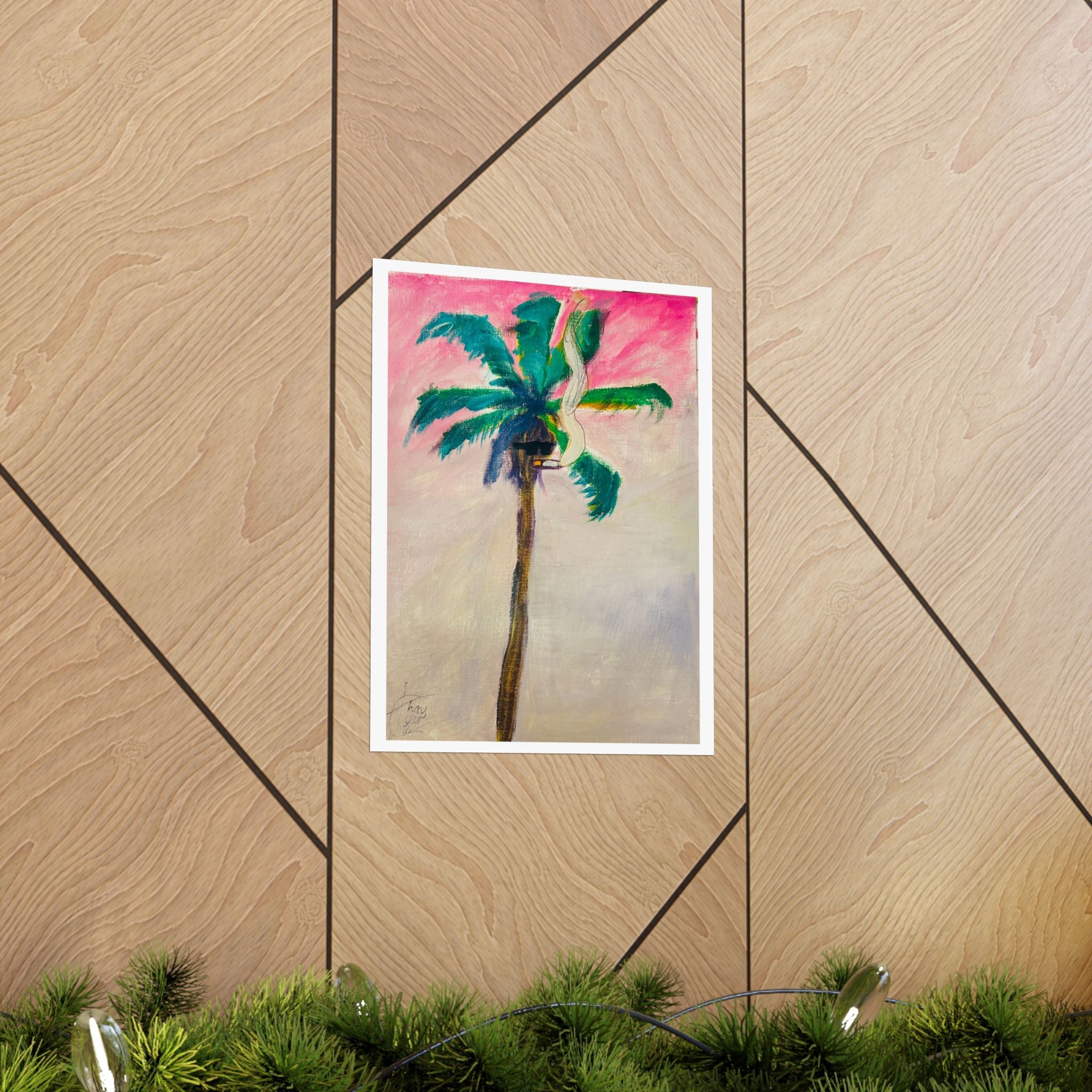 "Palm Tree with Glasses Smoking Cigarette" Fine Art Print