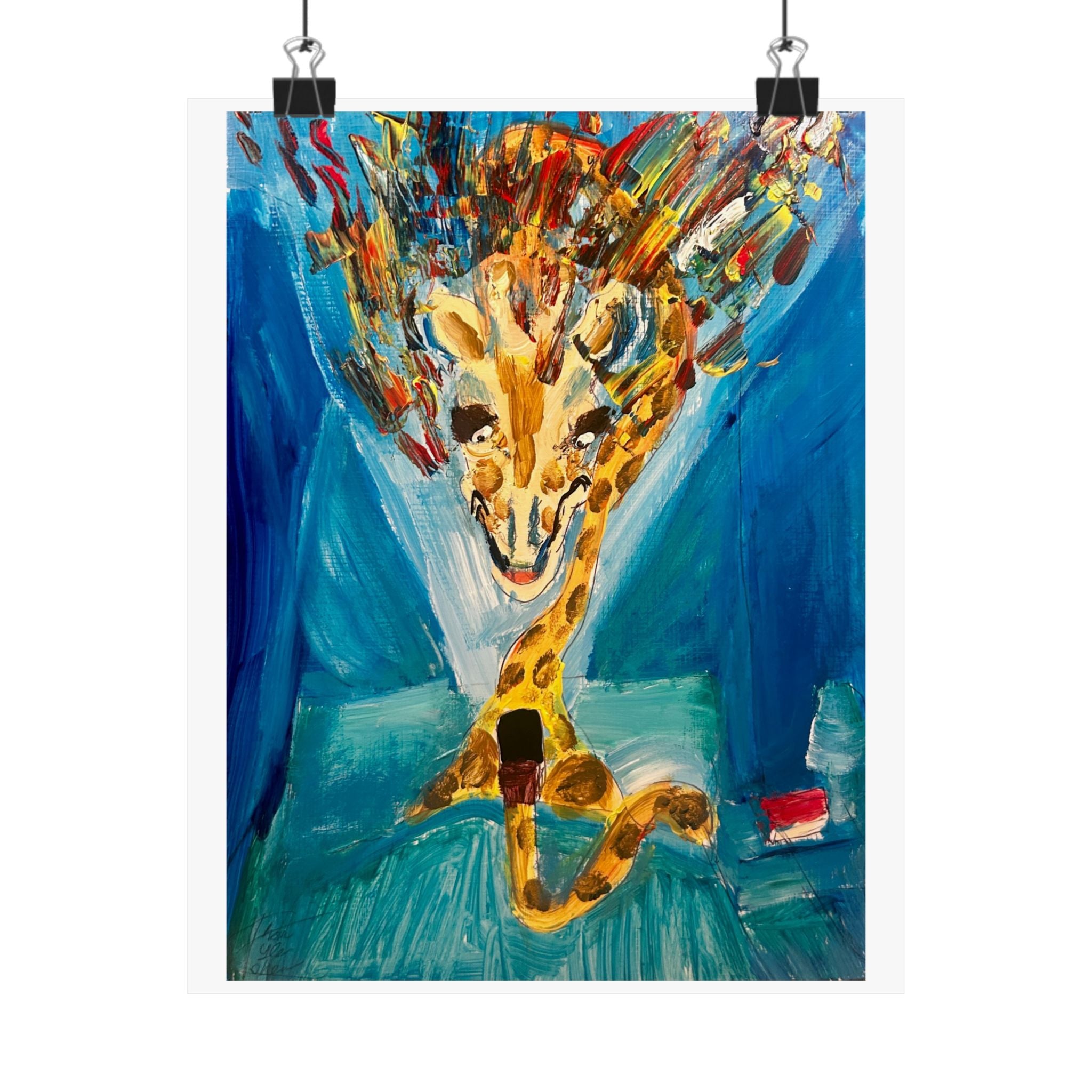 "Giraffe Doomscrolling on his Phone in Bed" Fine Art Print