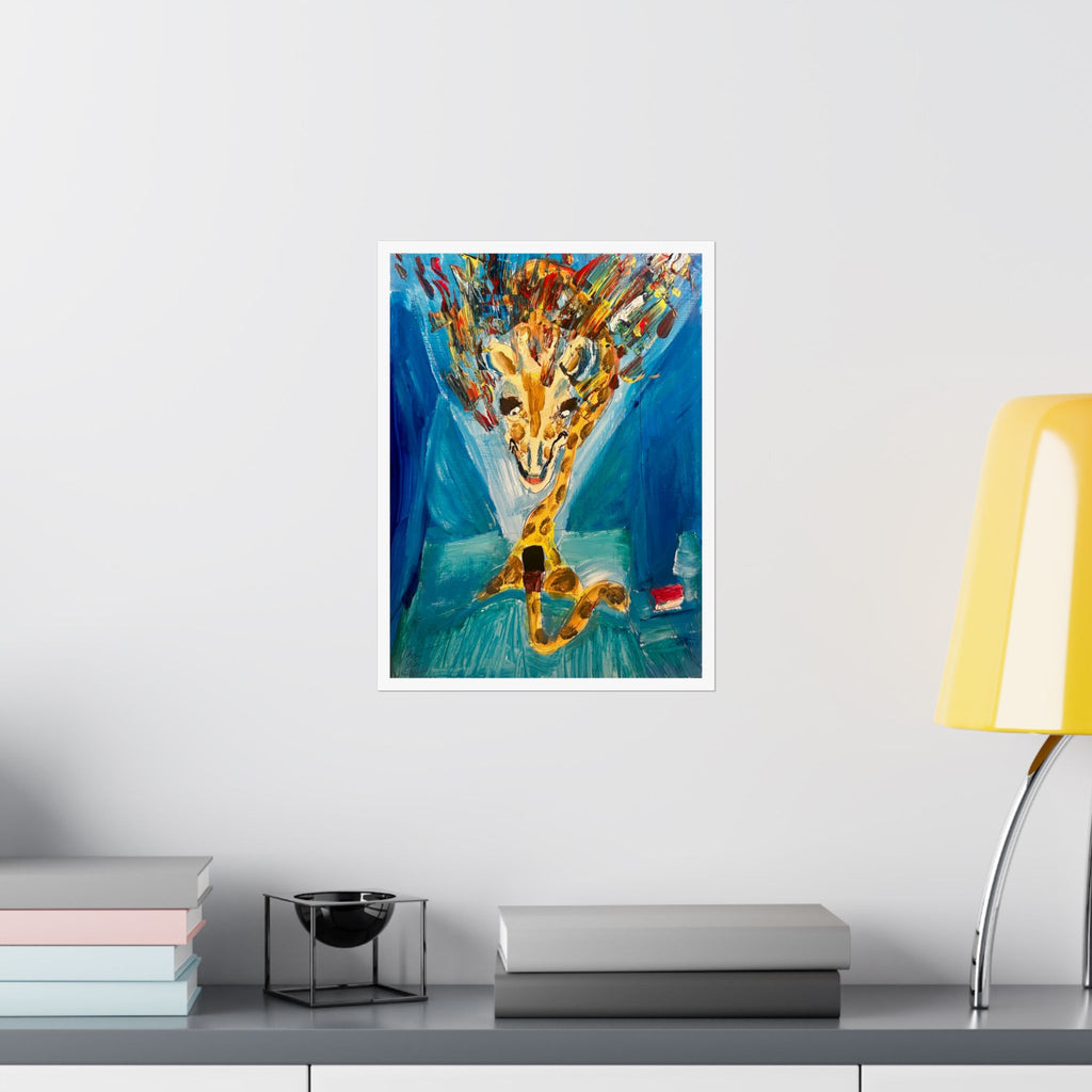 "Giraffe Doomscrolling on his Phone in Bed" Fine Art Print